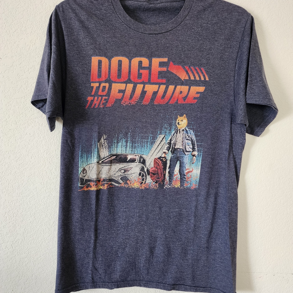 Doge To The Future Husky Boy's Graphic Blue T-Shirt Size Large